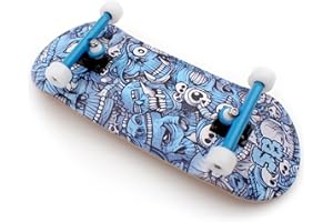 SPITBOARDS Tastiera in legno 36 x 96 mm, preassemblata, 5 strati di legno, Pro Trucks con dadi di bloccaggio, ruote con cuscinetti CNC, grafica Real Wear, nastro antiscivolo in schiuma laser, teschio