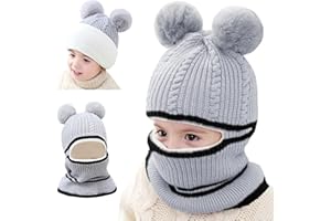 crazy bean Gorros para Niño Niña Bebé Invierno Gorros Y Bufandas Máscaras Bebe 3 En 1 para Mantener El Calor Gorro De Punto Acolchado para Niños De 2-8 Años