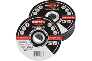 PRITEX – 200 Stück Trennscheiben 125 x 1.0 mm Metall – gerade Flexscheiben zum Schneiden von Stahl, Edelstahl, Eisen & Blech – extra dünne Scheiben für alle gängigen Winkelschleifer geeignet