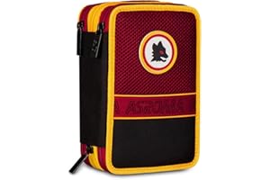 Seven AS Roma Astuccio Scuola 3 Zip Calcio, Rosso, Portapenne Triplo Scomparto Completo Di Penne, Matite, Colori, Scuola Elementare, Bambino