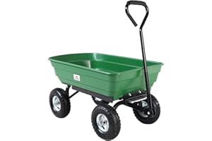 GARDEBRUK® Carretilla de Jardín Basculante 75L Capacidad Carga 300Kg 4 Ruedas Resistentes Eje Dirección Asa Antideslizante Carro de Mano Jardinería Obra