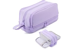 MAMUNU Large Capacity Pencil Case 4 Compartments, Big Pen Pouch with Zipper Portable Handle, Aesthetic Pencil Case Bag Stationery Organizer for Office College School Teen Girl Boy Men Women, Purple
