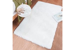 ORINOVA Tapis Blanc Chambre Moelleux 60x90 cm Fausse Fourrure Doux Tapis Salon Tapis Lavable Petit Duveteux Poil Ras White Fluffy Rug Deco Rectangulaire