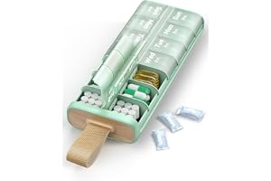 Veckovis pillerorganisatör AM PM 7 dagars pillerlåda, stor medicinlåda 2 gånger om dagen med bärhandtag (Grön, Zweimal täglic