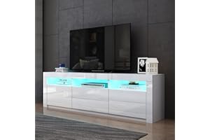 SHDFFHZ TV Units for Living Room, TV Stand Unit White Matt Body and High Gloss Front 2 Doors 2 Drawers TV Cabinet 160cm with RGB LED Light