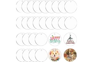 Uiopa 30 Stück Acryl Schlüsselanhänger Rohlinge, Sublimation Rohlinge Acryl Transparent Acrylscheibe mit Loch, Personalisiert Acrylplatten für DIY Schlüsselbund Basteln (Rund)
