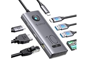 10Gbps USB C Hub,ORICO 8-in-1 USB-C Laptop Docking Station to 4K@60Hz HDMI,2×USB 3.2 10G,USB-C 10G,100W PD,SD/TF,Gigabit Ethernet for Dell/Surface/HP/Lenovo Laptops