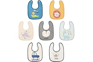 HOTUT Bavaglini Neonato, 7 Pezzi Bavaglini Impermeabili Cotone per Neonati, Bavaglie Unisex con Bottoni di Regolabili, Bavaglini Panno per Ruttino per Giocare e Mangiare Piccoli da 0 a 3 Anni