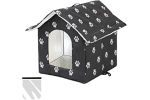 LUNNTE Katzenhaus Outdoor Winterfest, Katzenhöhle für Draußen, Katzenhaus Für Draußen Wasserdicht, Kombiniert isolierte Aluminiumfolie Mit abnehmbarem Transparentem Vorhang (L, Black)