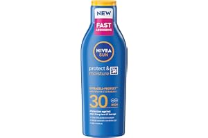NIVEA SUN Protect & Moisture Sun Lotion SPF 30 (200 ml), Suncream with Vitamin C and Hyaluron, Provides 48H Moisture & Immedi