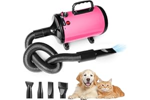 MEMOWS Professional 2800W Pet Hair Dryer - Dog Blaster with 4 Nozzles and Extendable Hose, Low-Noise Grooming Blower for Dogs (Pink)