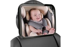 ‎KIDSBUDDY Kidsbuddy Autospiegel Baby Rücksitz Bruchsicherer Rückspiegel für Babys Auto Rückband 360°Schwenkbarer Babyspiegel Verstellbar Groß Vision Rücksitzspiegel Kinderspiegel Babys Auto Spiegel 35 x 19.5cm