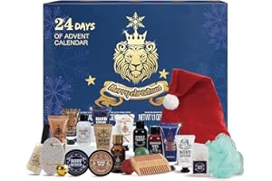 Rinse & Robust Weihnachtskalender-Adventskalender 2025 für Männer, 24PCS Bartpflege-Set für Herren, Bade-und Körperpflege-Geschenkset, Geschenke für Männer, Selbstpflege & Bad-Essentials