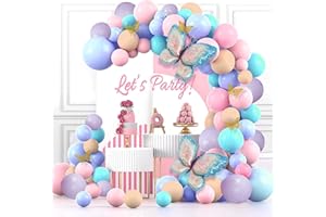 BUTORY Butterfly Balloon Arch Kit 163pcs Purple Pink Balloon Arch Kit with Butterfly Stickers Purple Pink Blue Balloons for Baby Shower Wedding Butterfly Theme Birthday Party Decorations