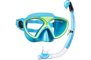 Malker Kids Snorkel Set Snorkeling Packages Tempered Glass Anti-Fog Anti-Leak Dry Top Snorkel Set Diving Mask with Mesh Bag for Snorkeling Swimming Diving