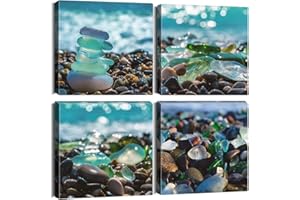 Sungeek Canvas Wall Art Prints 4 Pieces Modern Picture Framed Beach Stones Artwork Paintings for Bedroom Living Room Kitchen 30x30cm Home Wall Decoration Paintings