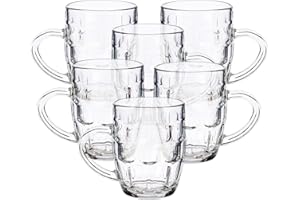 TIENDA EURASIA - Pack de 6 Jarras de Cerveza, Jarra de Cerveza de Cristal Transparente, Jarras de Diseño Clasico con Asa (280ml)