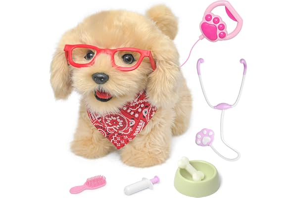 YH YUHUNG Chien Interactif Qui Marche et Aboie, Peluche avec Kit Vétérinaire & Laisse, Golden Retriever Électronique, Jouet Robot Chien Éducatif, Cadeau pour Enfants Fille Garçon 3-7 Ans (Beige)