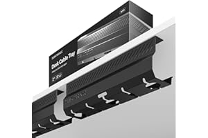 Kabelkanal Schreibtisch Schwarz 2er Set - Edelstahl Kabelmanagement Schreibtisch Kabelkanal mit 5 Kabelausschnitten - Einfach zu Installierender Kabel-Organizer - Kabelhalter von Desktronic