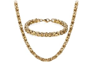 OIDEA Collana bizantina in oro da uomo, set da 2 pezzi, collana vintage in acciaio inox, 55/61/66 cm, bracciale 21,5 cm