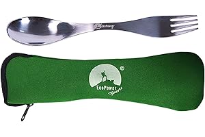 ECOPOWER SPORTS STAINLESS STEEL SPORKS, Set of SPORKS & 1 HYGIENE POUCH, Eco-friendly, Ergonomic and Very Strong SPORK. An Essential Camping Utensil, The Perfect Bushcraft Cutlery, SpoonFork Combo Steel