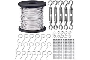 TooTaci Edelstahlseil 100M/ 1.5mm Drahtseil Spanndraht, Stahlseil mit Ösen, 304 Edelstahl seil 7×7, M4 Seilspanner Seilspanngarnitur Edelstahl für Lichterkette Hängen,Gardinen, Kletterpflanzen,