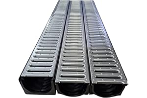 SHMOX Heavy Duty Galvanised Galvanised Drainage Channel 1 Metre Length Storm Channel Drain for Patios and Driveways (Pack of 3)