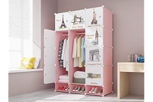 CMY Ideal Storage Organizer Cube Closet Portable Wardrobe Combination Armoire, Modular Cabinet for Space Saving 6, 10 ad 12 Cube Wardrobes (Pink, 12 cube)