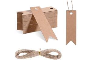 Larrel 100 Stück Geschenk Anhänger, 2×7cm Kraftpapier Anhänger Etiketten mit 20m Juteschnur Geschenkanhänger Kraftpapier Blanko Geschenkanhänger zum Beschriften für Hochzeit Handwerk Weihnachten,Braun