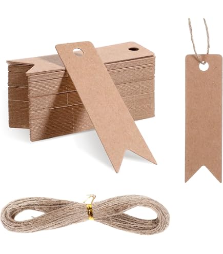 Lot De 100 Étiquettes Cadeaux Papier Kraft Naturel 4x2cm Avec Cordon Jute 5m - Étiquettes Mariage Anniversaire