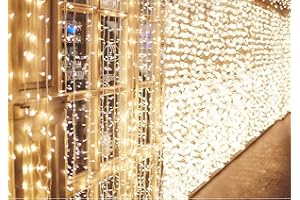 BESCOST Cortina de Luces, 6x3M Guirnaldas Luces Exterior, Cadena de Luces 600 LEDs con Memoria, 8 Modos de Luz, Impermeable, 3 Temporizadores para Navidad, Boda, Fiesta, Ventana, Balcón, Jardín