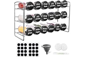 FDGAUCA Portaspezie in piedi con 18 barattoli in acciaio inossidabile, portaspezie per conservare spezie, 3 ripiani, portaspezie da cucina, portaspezie, armadietto, set di spezie