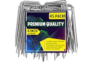 WEHERS Garden Pegs, 45 Pack Weed Membrane Pegs 4 Inch/100 mm Galvanised Steel Ground Pegs Strong U-Shaped Garden Stakes for Fabric, Weed Control Membrane, Artifical Grass, Matting, Netting, Hoses