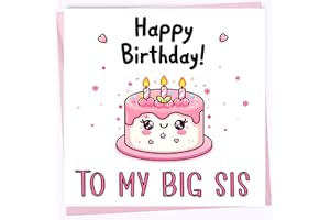 Printperfect - Happy Birthday Card For Big Sister – Cute Birthday Cake Card for Sis – From Little Brother Sister Sibling - Pink Cake Card For Her 150mm x 150mm
