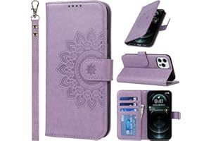 ELTEKER Mobile Phone Case iPhone 12, iPhone 12 Pro Case, (3 Card Slots) (Magnetic Closure) Leather Elegant Embossed Protective Leather Flip Case for iPhone 12/12 Pro, Purple