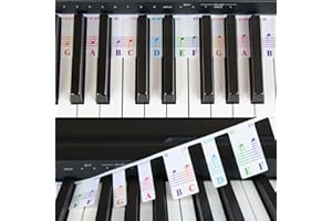 QMG Notes de clavier de piano colorées pour débutants, étiquettes de notes amovibles pour l'apprentissage, 88 touches de taille normale, réutilisables, pas besoin d'autocollants