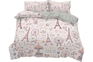 STICKER SUPERB. Funda Nordica Cama 90/105/135/150 Juveniles Chico La Torre Eiffel Bicicleta Corazón Microfibra Cremallera Juego De Cama Funda De Edredón Ropa De Cama 3 Piezas (Rosado,Cama 135/150 (220 x 240cm))