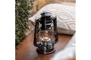 Lights4fun batteri LED camping orkan lykta dimbar svart metall vintage storm lampa 25 cm