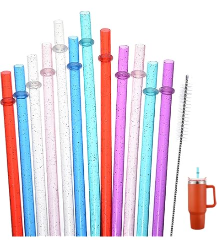 48 Pailles En Plastique Dur Réutilisables 11 Pouces - Pailles Paillettes Colorées Avec Brosse De Nettoyage