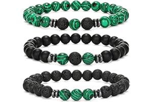 APMGONT 8 mm Perlenarmbänder Set, 3 pcs Perlenarmband Herren mit Schwarzen Lavastein, Naturstein Yoga Perlen Elastische Armbänder Verstellbares Herren Armbänder Set Geschenke für Männer