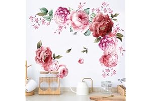 Wandsticker Pfingstrose Rose Blumen Wanddeko, Wasserdicht DIY Groß Wandaufkleber Wandtattoo, Giyiprpi Wand Deko Wohnzimmer Schlafzimmer Küche Möbel Aufkleber (A)