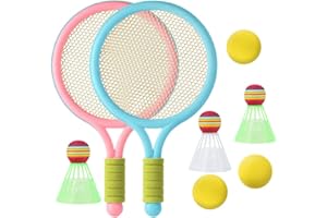 ASQZHULIWING 8pcs Kid Tennis Racket Set, Lightweight Kid Badminton Set, Including 2 Rackets, 3 Tennis Balls, 3 Shuttlecocks and Net Bag, Suitable for Outdoor/Indoor Sports for Kids Over 3 Years Old (Purple)