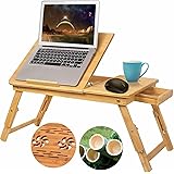 Tavolino Letto PC Bambù, con 5 Livelli, Inclinazione Regolabile. Scrivania da Divano Pieghevole per Studiare, Mangiare. Tavol