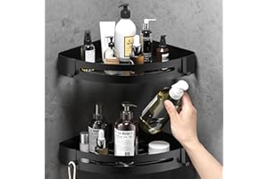 RCQD Estanteria ducha sin Taladros 2 Piezas, Estante Ducha Acero Inoxidable,Estanteria Baño sin taladro con 4 Ganchos,Estanteria Esquina Para Gel Ducha,Champú,Jabonera Ducha(negro mate)