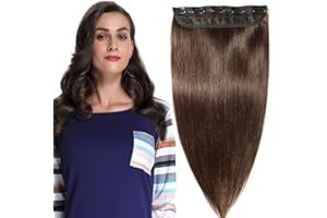 S-NOILITE Extension Capelli Veri Clip Fascia Unica Umani One Piece - 45cm (50g) #2 Marrone Scuro - 100% Remy Human Hair Una Ciocca Umani