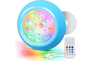 LyLmLe 15 cm Underwater LED Underwater Light for Above Ground Swimming Pools, RGBW IP68 Waterproof with Remote Control, Powered by USB-C Rechargeable, 18 LEDs Wood Pool Lamp
