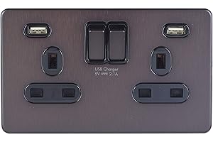 Schneider Electric, Ultimate Screwless Flat Plate (USFP) Bespoke Ultra Slim Profile with a 1.5 mm Plate Thickness, Wiring Devices Dark Bronze, GGBGU34202USBBDBP