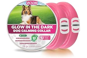 VICSOM Cani Collare Calmante, Luminoso Collare Calmante Regolabile per Cani, Anti-Ansia Naturale Collare Luminoso Calmo per Cani Feromoni, Impermeabile Adatto Tutti per Cani 2Pz 25.6In-Rosa