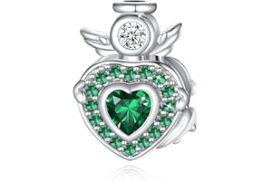 FOREVER QUEEN Charms pour femmes Ailes d'ange Charm coeur d'amour Pendentif en argent sterling 925 L'anniversaire Charms de pierre de naissance pour charms bracelets et colliers