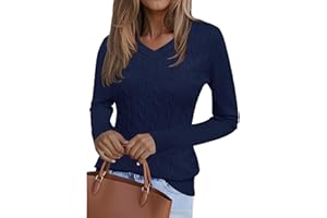 Kistore Jumpers for Women UK Long Sleeve Tops V Neck Cable Knit Pullover Sweater Lightweight Tunic Shirt